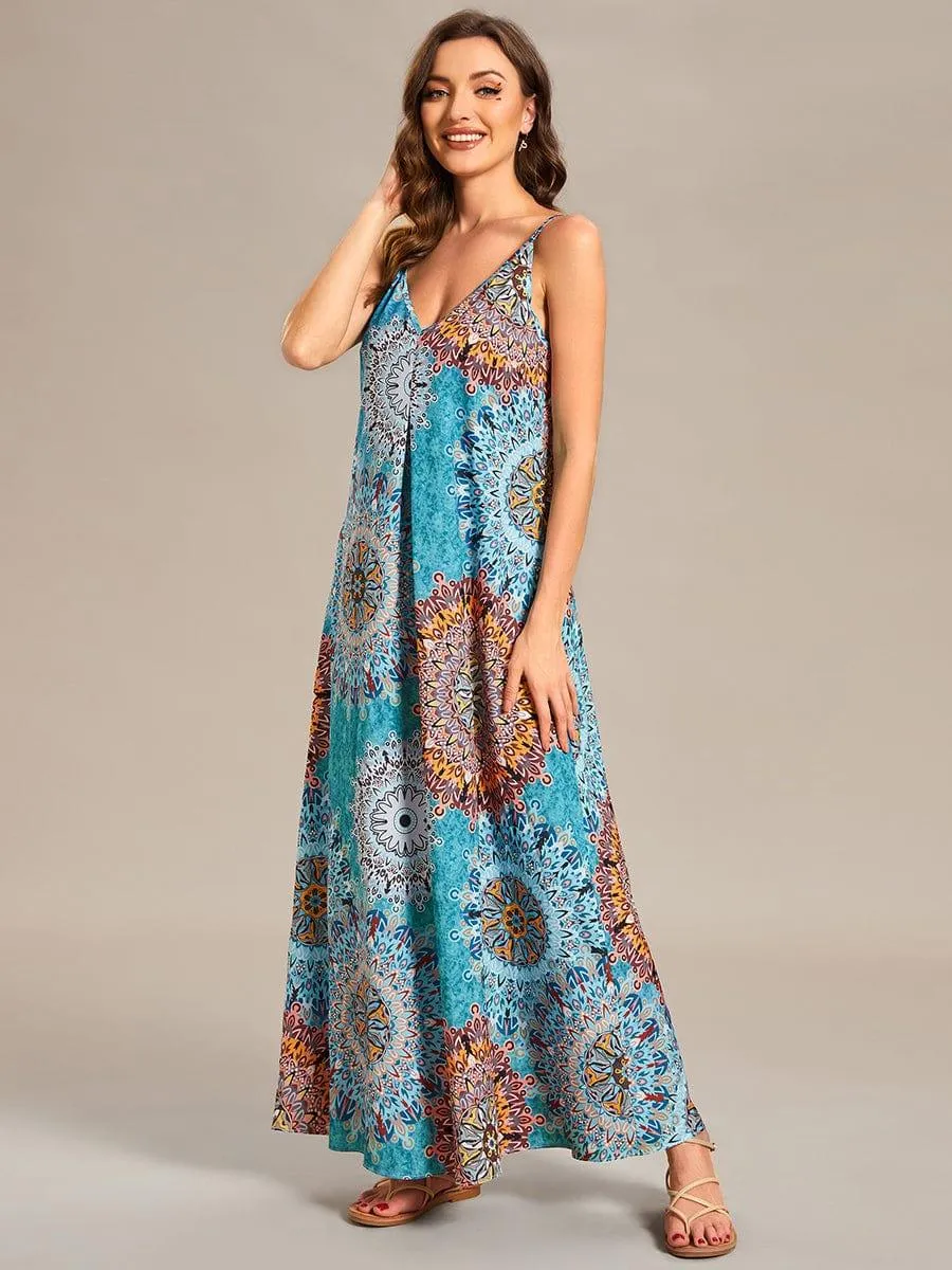 Robe d'été Plage Vacances maxi ample à bretelles fines A Ligne(Vente finale)