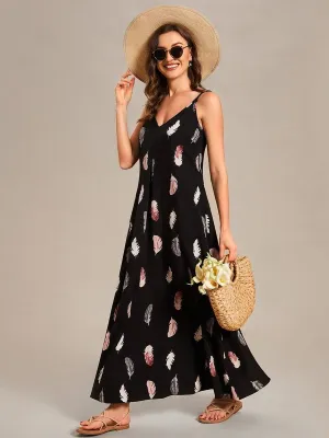 Robe d'été Plage Vacances maxi ample à bretelles fines A Ligne(Vente finale)