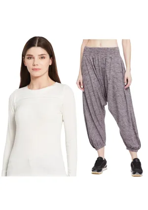 Round Neck Long Sleeve Top with Harem Pant (Rum Raisin)