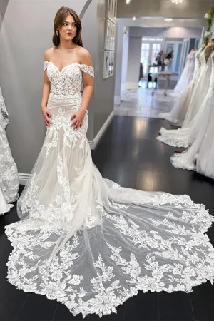 Roycebridal Lace Mermaid Off-the-Shoulder Vintage Wedding Dresses, Bridal Gown, MW834