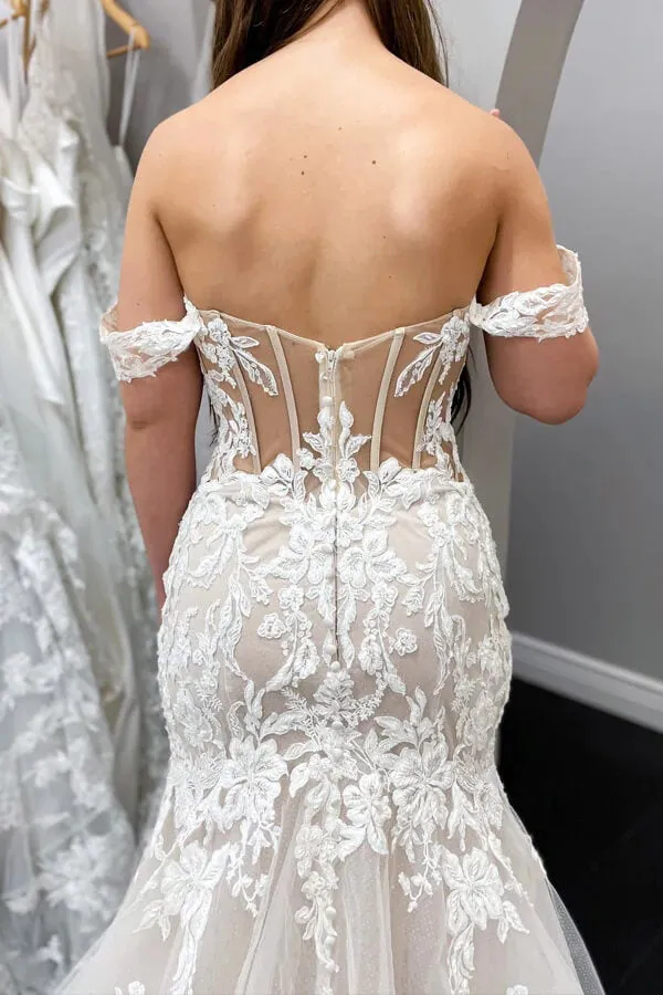 Roycebridal Lace Mermaid Off-the-Shoulder Vintage Wedding Dresses, Bridal Gown, MW834
