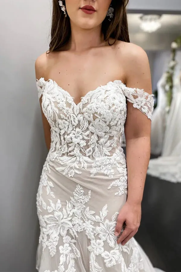 Roycebridal Lace Mermaid Off-the-Shoulder Vintage Wedding Dresses, Bridal Gown, MW834