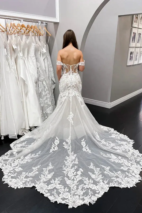 Roycebridal Lace Mermaid Off-the-Shoulder Vintage Wedding Dresses, Bridal Gown, MW834
