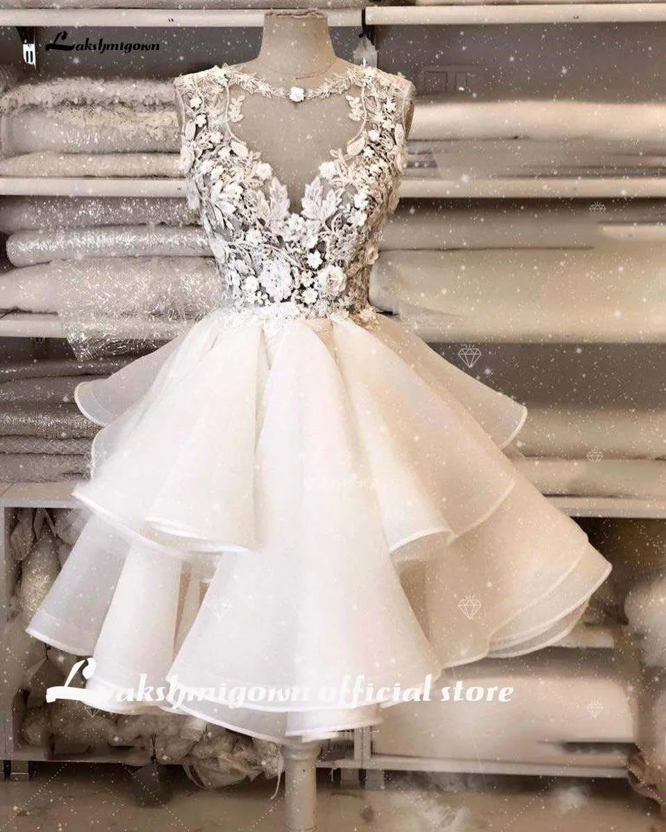 Roycebridal Short Wedding Dress  Appliques Flowers Lace Top Bride Dresses Mini Wedding