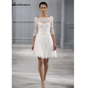 Roycebridal Summer Short Wedding Dresses With 3/4 Sleeves Knee length