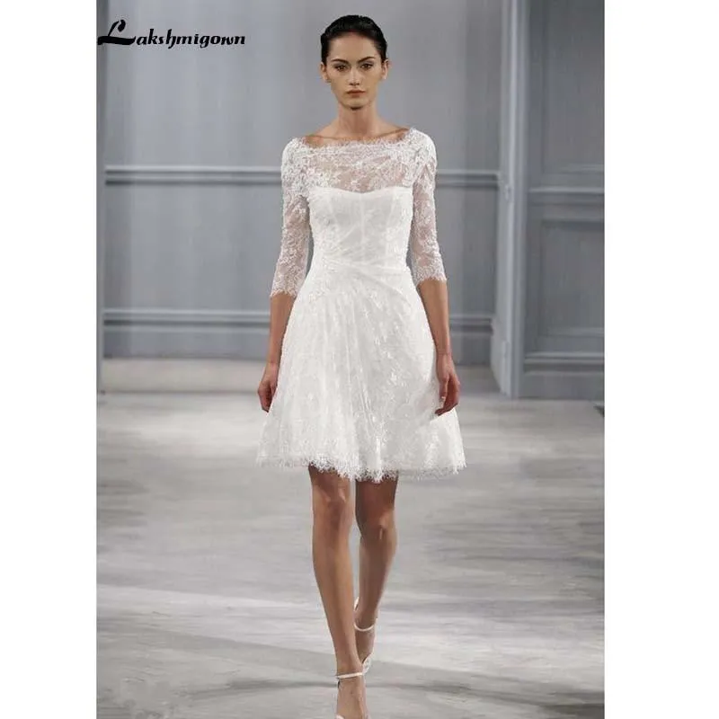 Roycebridal Summer Short Wedding Dresses With 3/4 Sleeves Knee length
