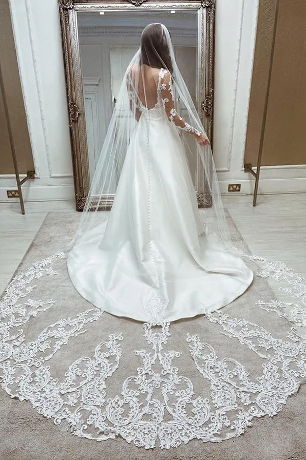 Roycebridal Vintage Satin Lace Ball Gown Deep V Neck Wedding Dresses, Bridal Gown, MW593