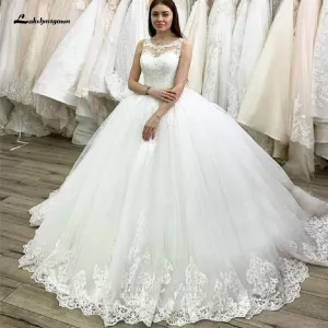 Roycebridal White Bridal Ball Gown Wedding Dress Vintage Lace Appliques