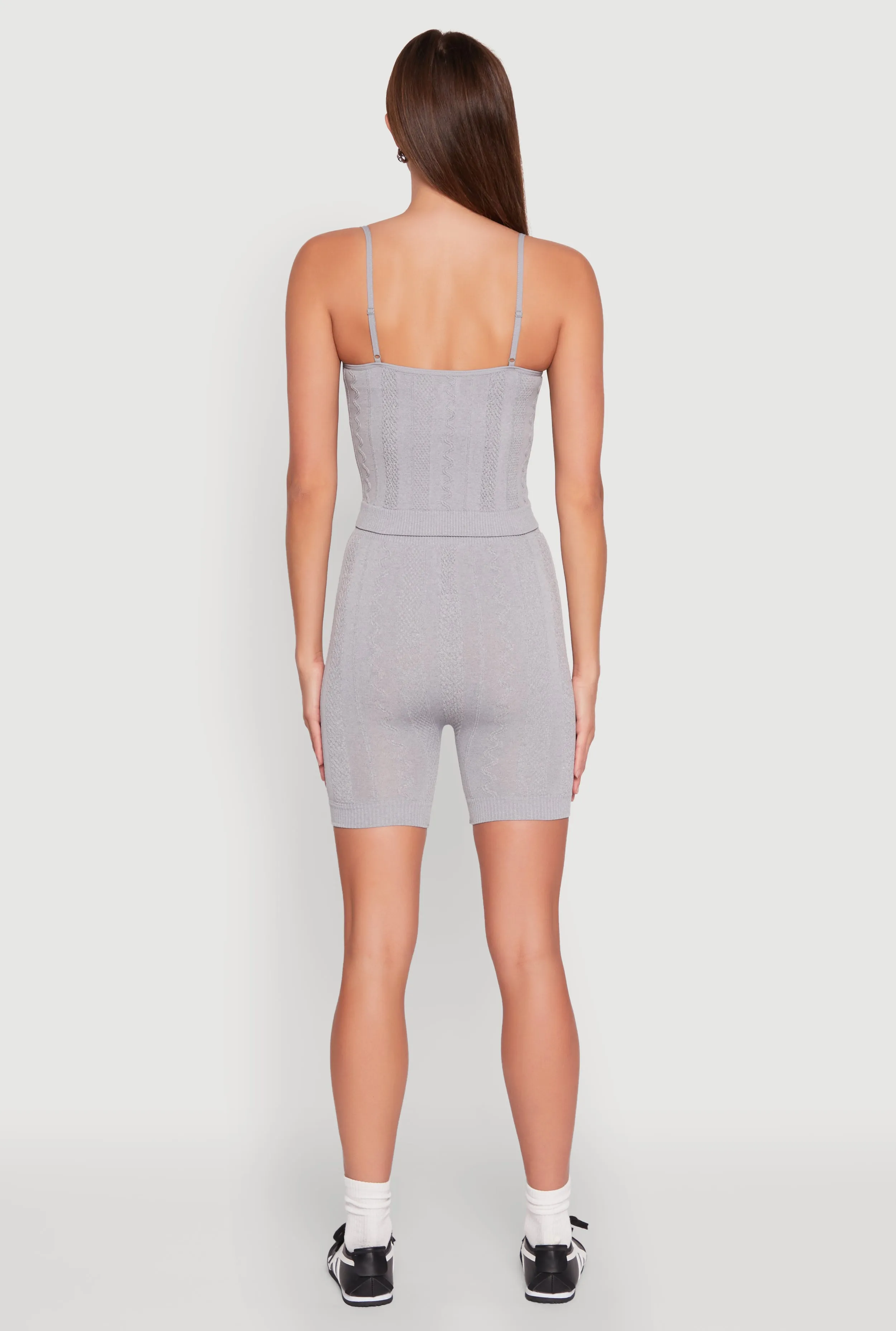 Seamless Textured Knit Cropped Cami and Bike Shorts