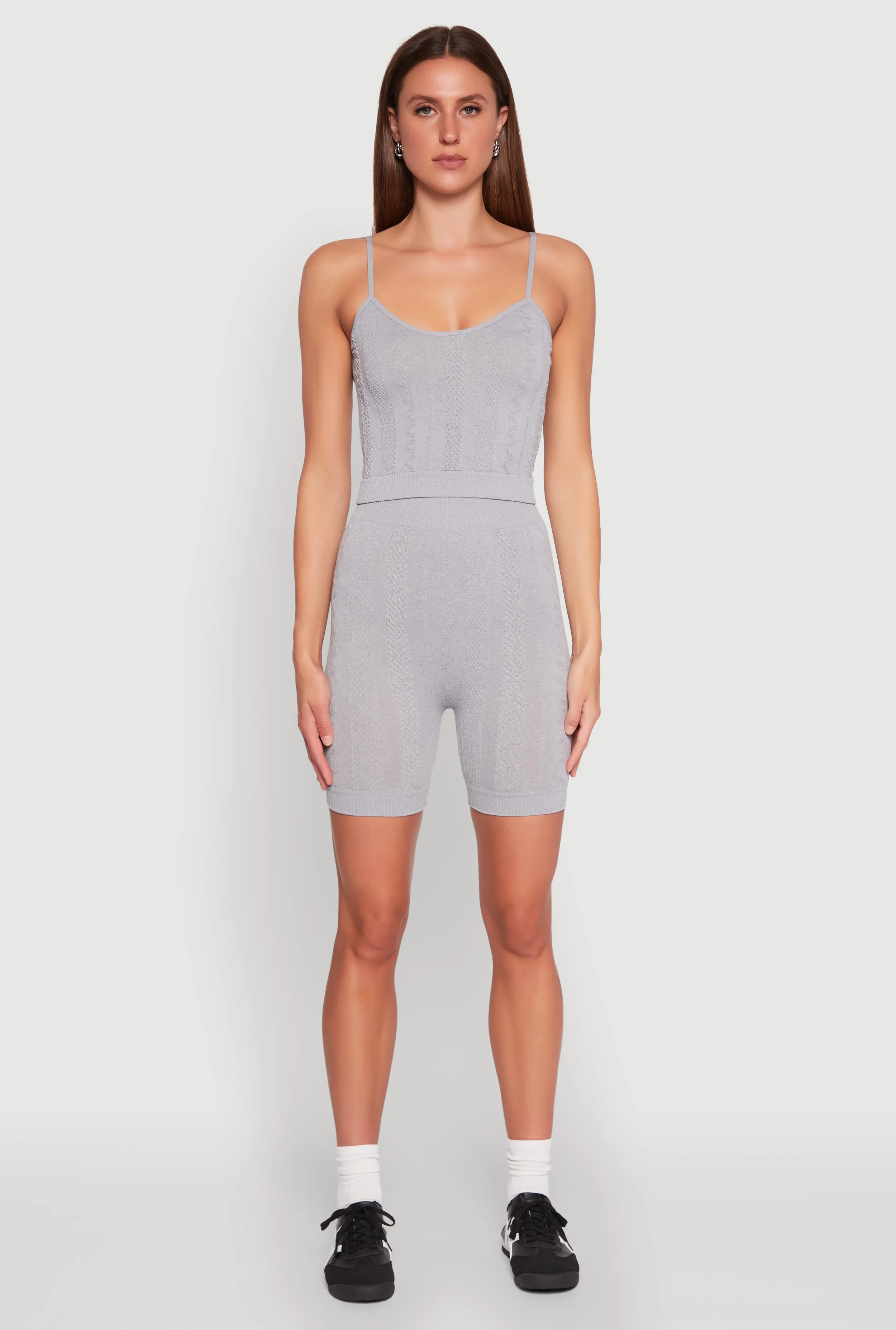 Seamless Textured Knit Cropped Cami and Bike Shorts