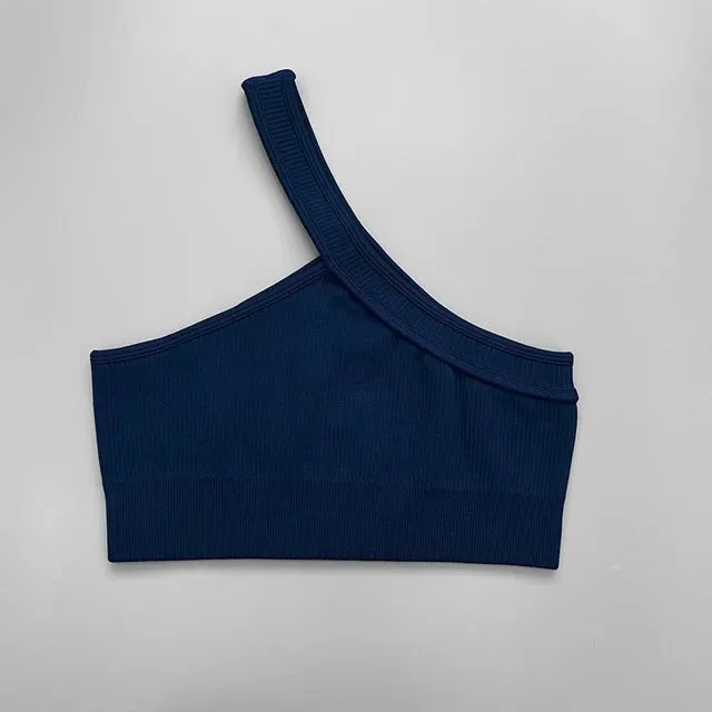 Seamless Women Yoga Set - Gym Sportswear 2 Piece, Sexy One Shoulder Sports Bra, High Waist Shorts, Summer Running Workout Clothes