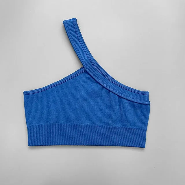 Seamless Women Yoga Set - Gym Sportswear 2 Piece, Sexy One Shoulder Sports Bra, High Waist Shorts, Summer Running Workout Clothes
