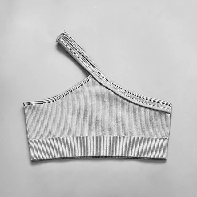 Seamless Women Yoga Set - Gym Sportswear 2 Piece, Sexy One Shoulder Sports Bra, High Waist Shorts, Summer Running Workout Clothes