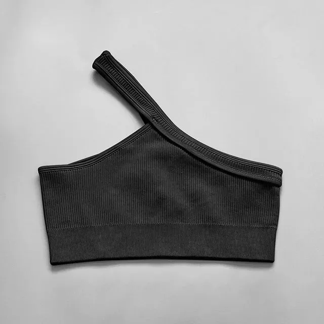 Seamless Women Yoga Set - Gym Sportswear 2 Piece, Sexy One Shoulder Sports Bra, High Waist Shorts, Summer Running Workout Clothes