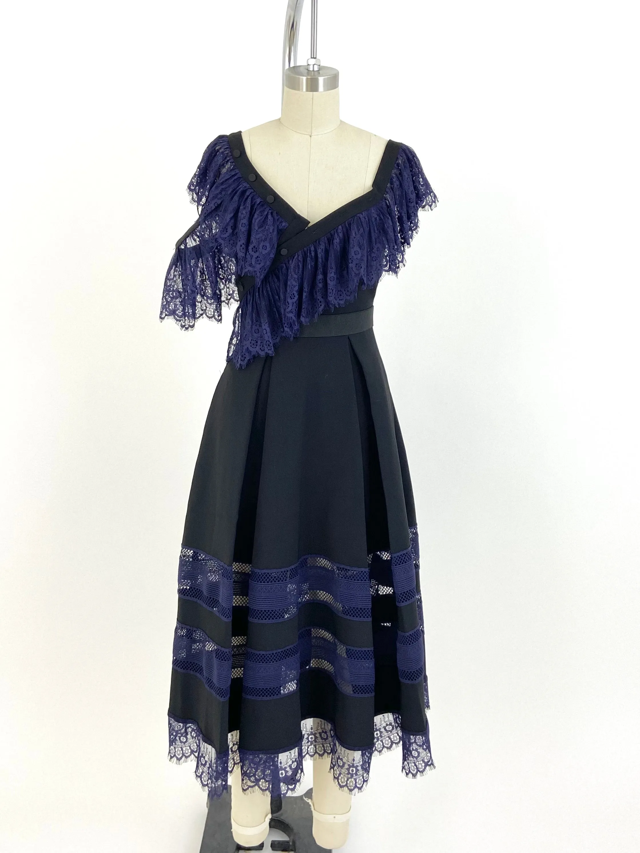 Self-Portrait Off Shoulder Lace Trim Midi Dress