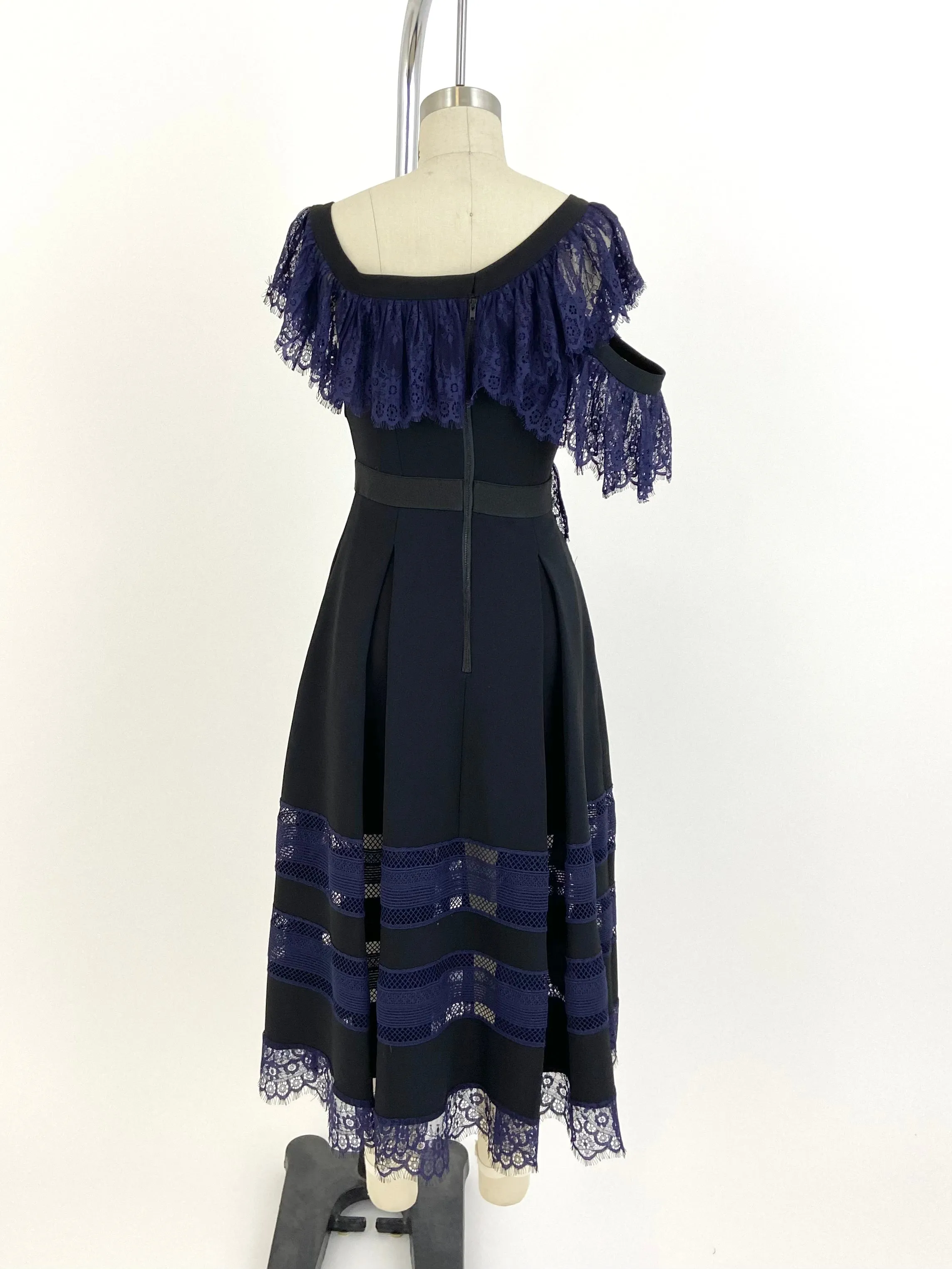 Self-Portrait Off Shoulder Lace Trim Midi Dress
