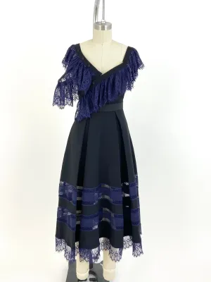Self-Portrait Off Shoulder Lace Trim Midi Dress