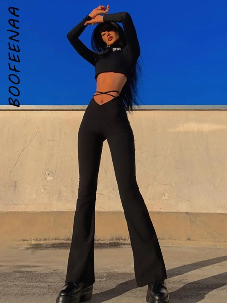 Sexy Lace Up V-Waist Stretchy Trousers Women's Pants
