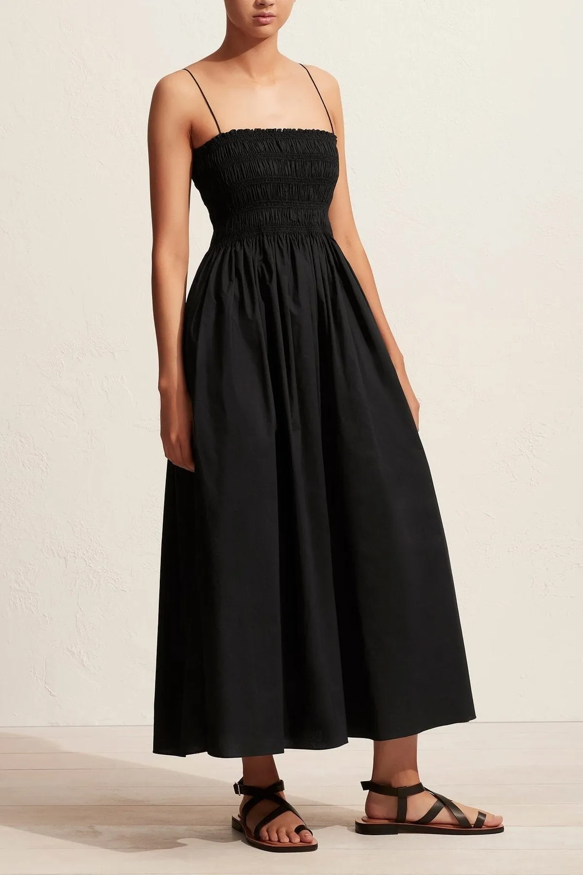 Shirred Bodice Dress in Black