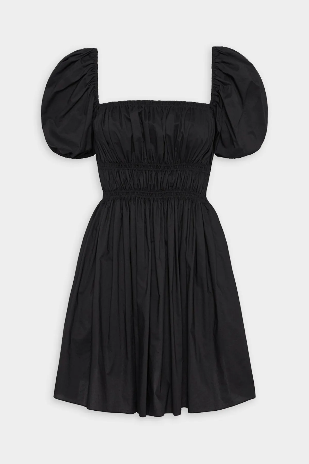 Shirred Peasant Mini Dress in Black