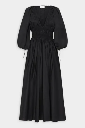 Shirred Plunge Dress in Black