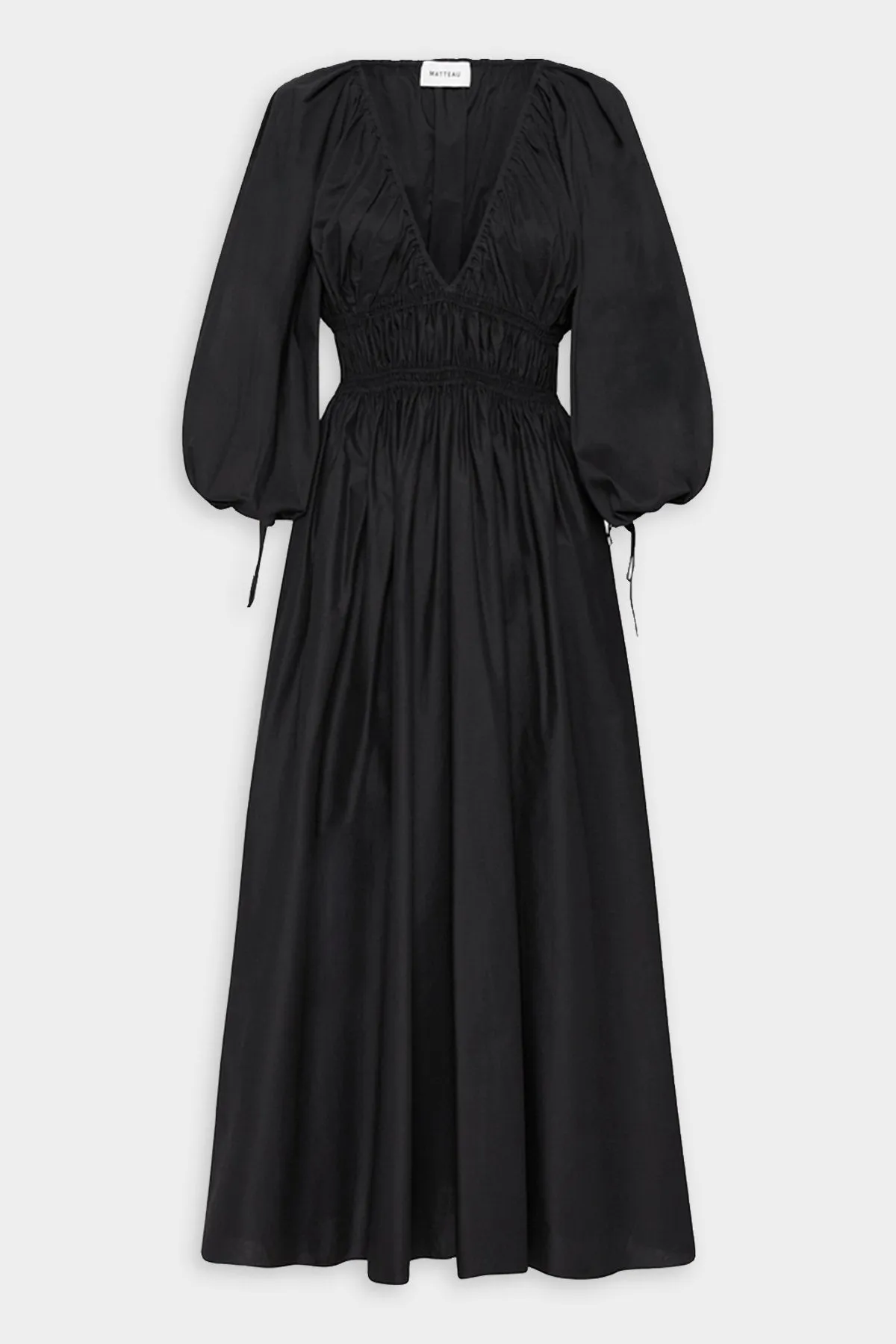 Shirred Plunge Dress in Black