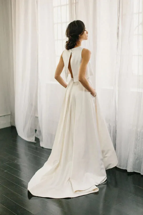 Simple Ivory Satin Two Pieces A Line Beach Wedding Dresses, Bridal Gown, SW548