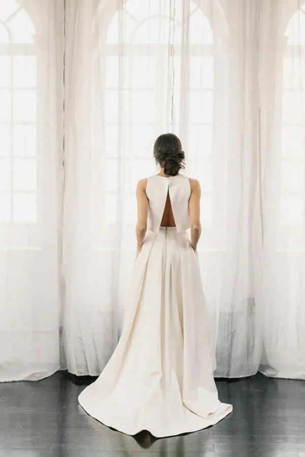 Simple Ivory Satin Two Pieces A Line Beach Wedding Dresses, Bridal Gown, SW548