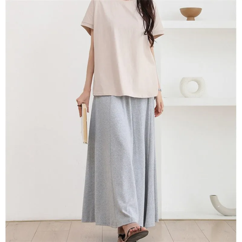 Simple Sweet Solid Color Elastic Waist Skirt