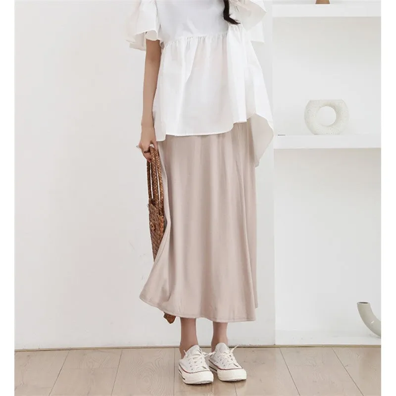 Simple Sweet Solid Color Elastic Waist Skirt