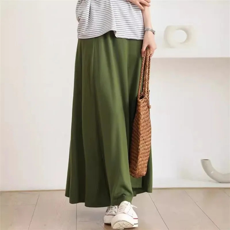 Simple Sweet Solid Color Elastic Waist Skirt