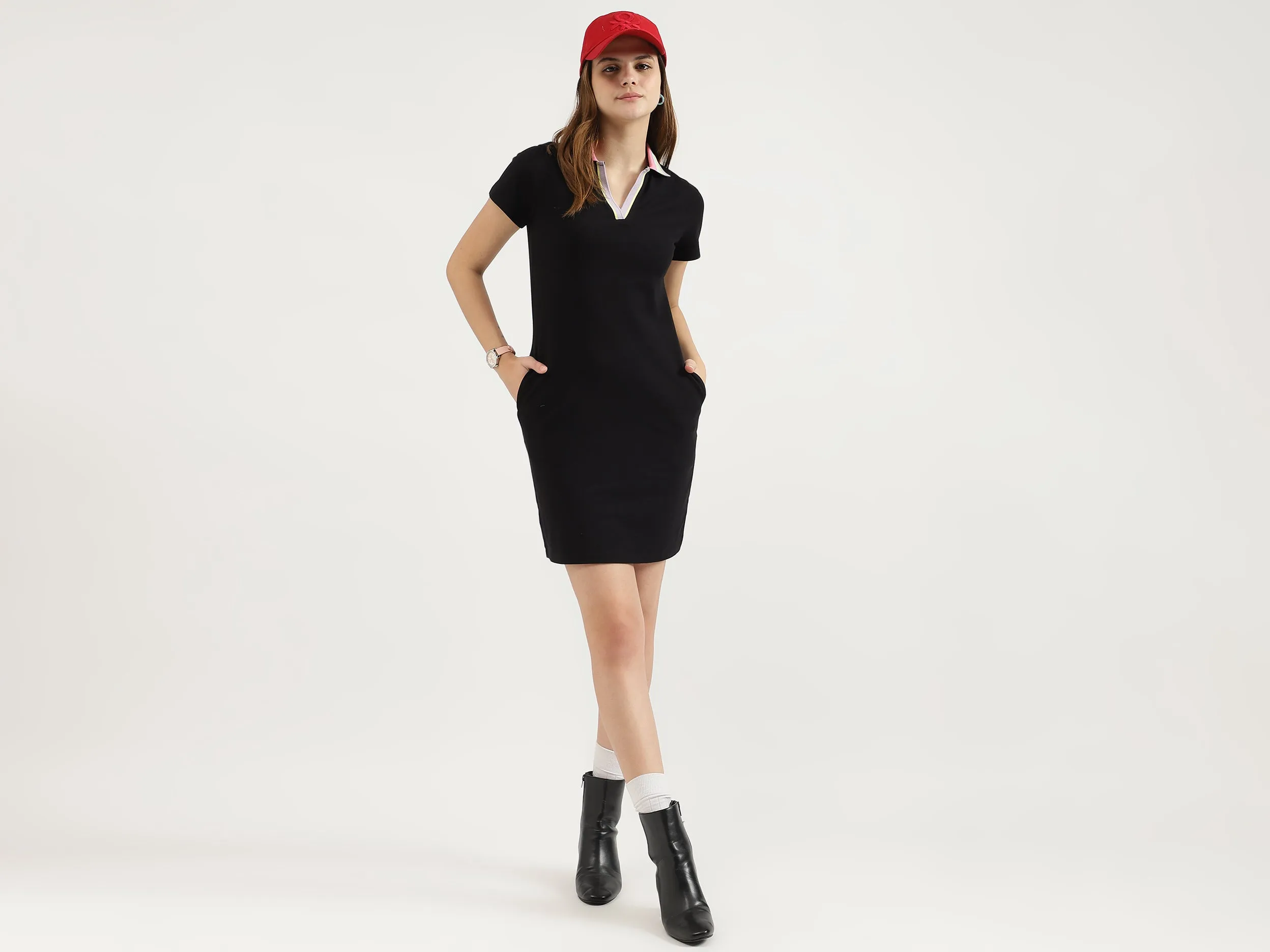 Skinny Fit Polo Neck Solid Dresses