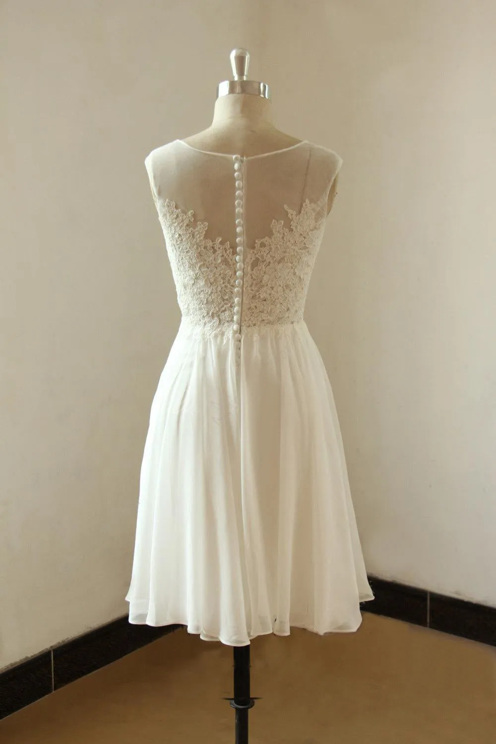 Sleeveless A-Line Knee Length Chiffon and Lace Dress-ET_711653