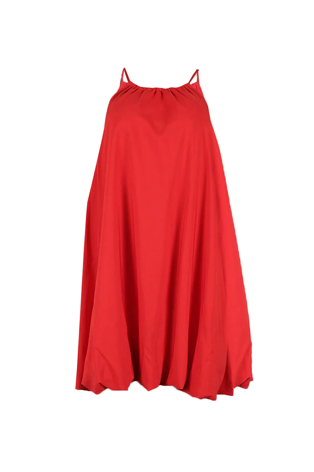 Sleeveless Halter Neck Solid Color Bubbled Mini Dresses-Red
