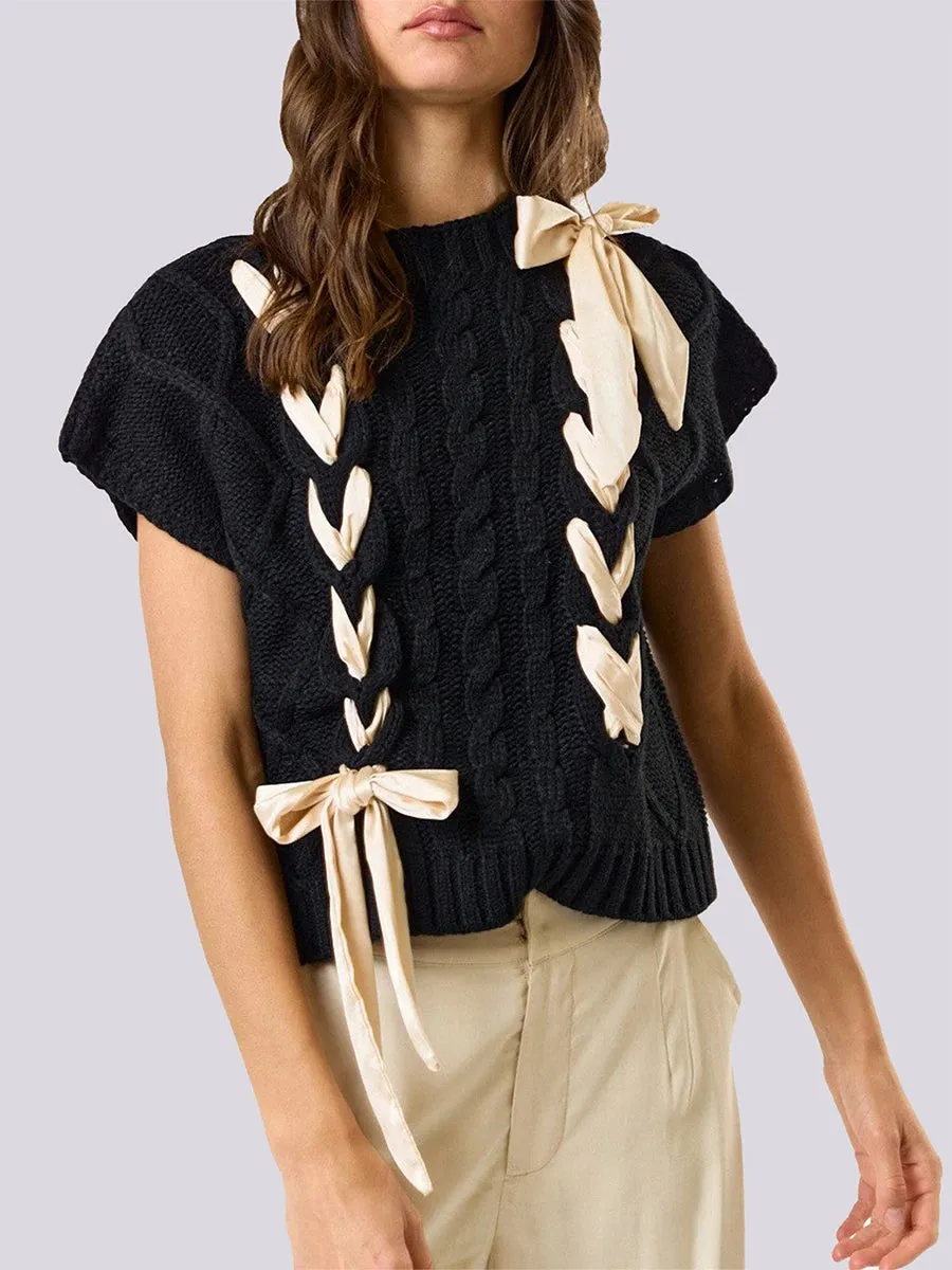 Sleeveless Solid Tie Front Knitted Vest