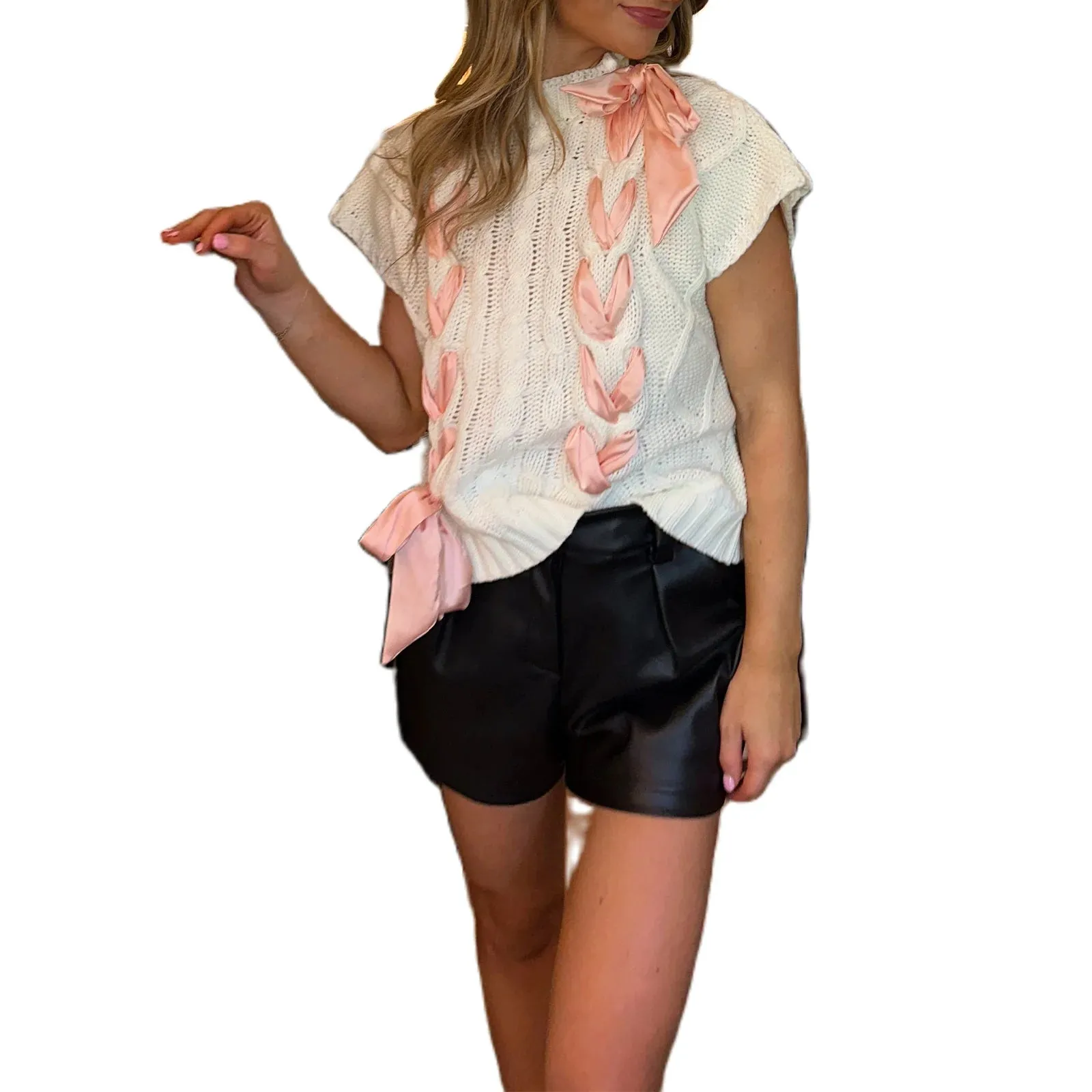 Sleeveless Solid Tie Front Knitted Vest