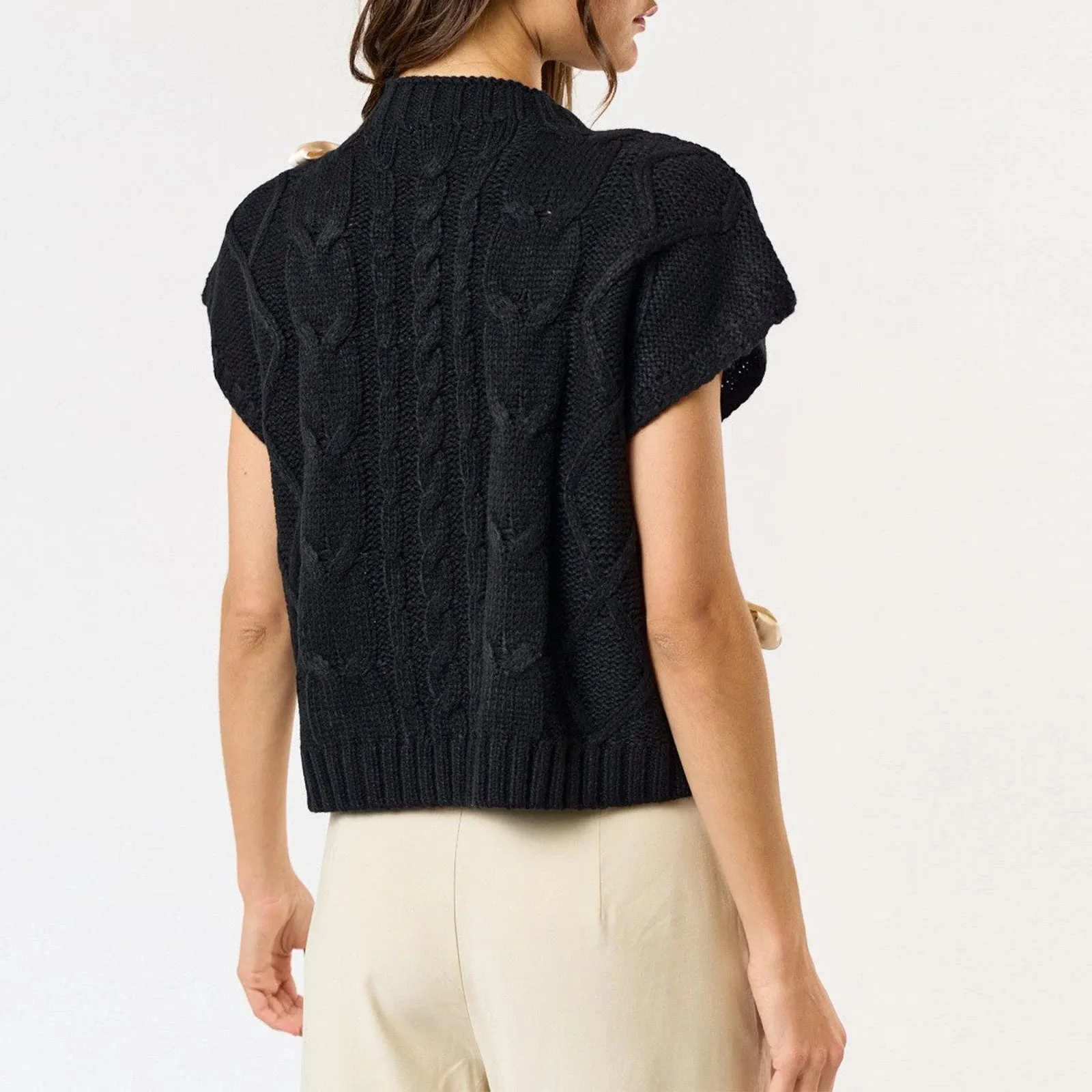 Sleeveless Solid Tie Front Knitted Vest