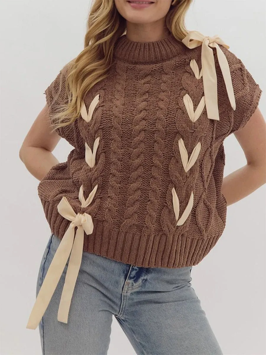 Sleeveless Solid Tie Front Knitted Vest