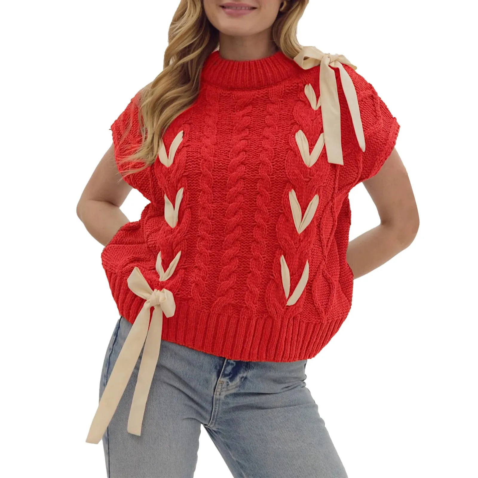 Sleeveless Solid Tie Front Knitted Vest