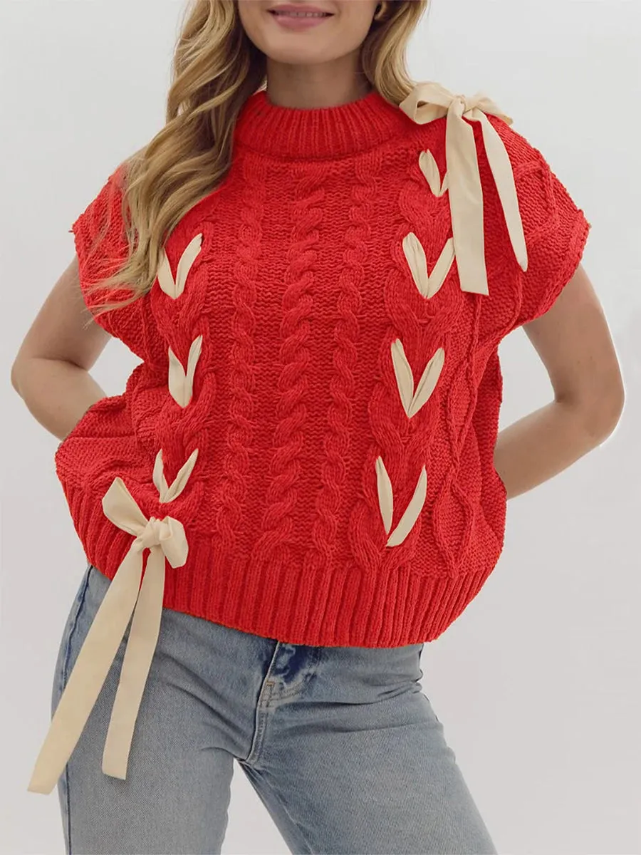 Sleeveless Solid Tie Front Knitted Vest