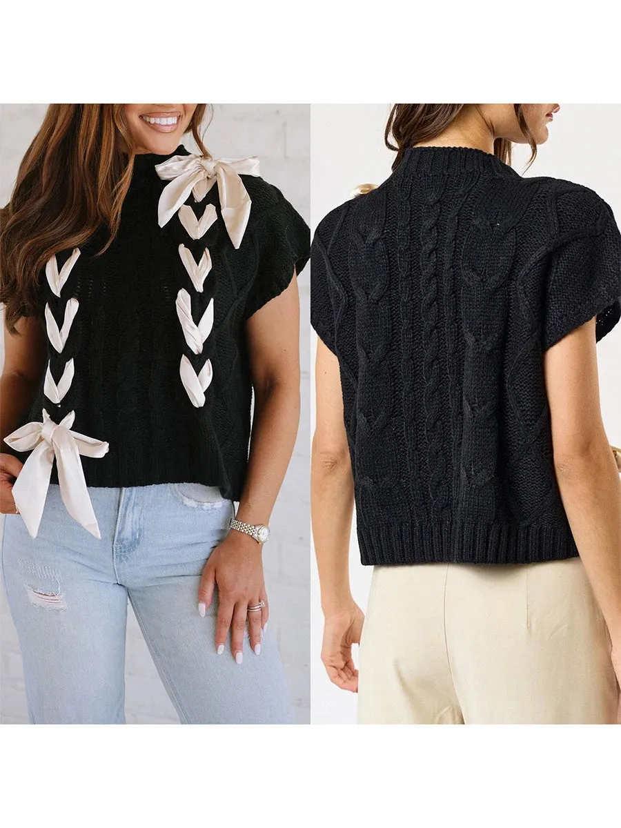 Sleeveless Solid Tie Front Knitted Vest