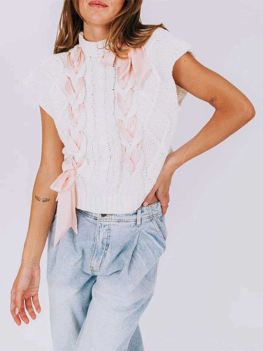Sleeveless Solid Tie Front Knitted Vest