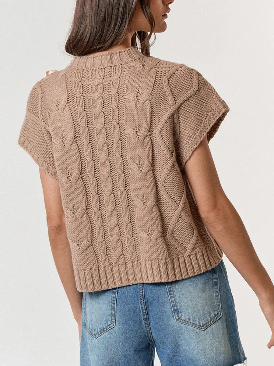 Sleeveless Solid Tie Front Knitted Vest