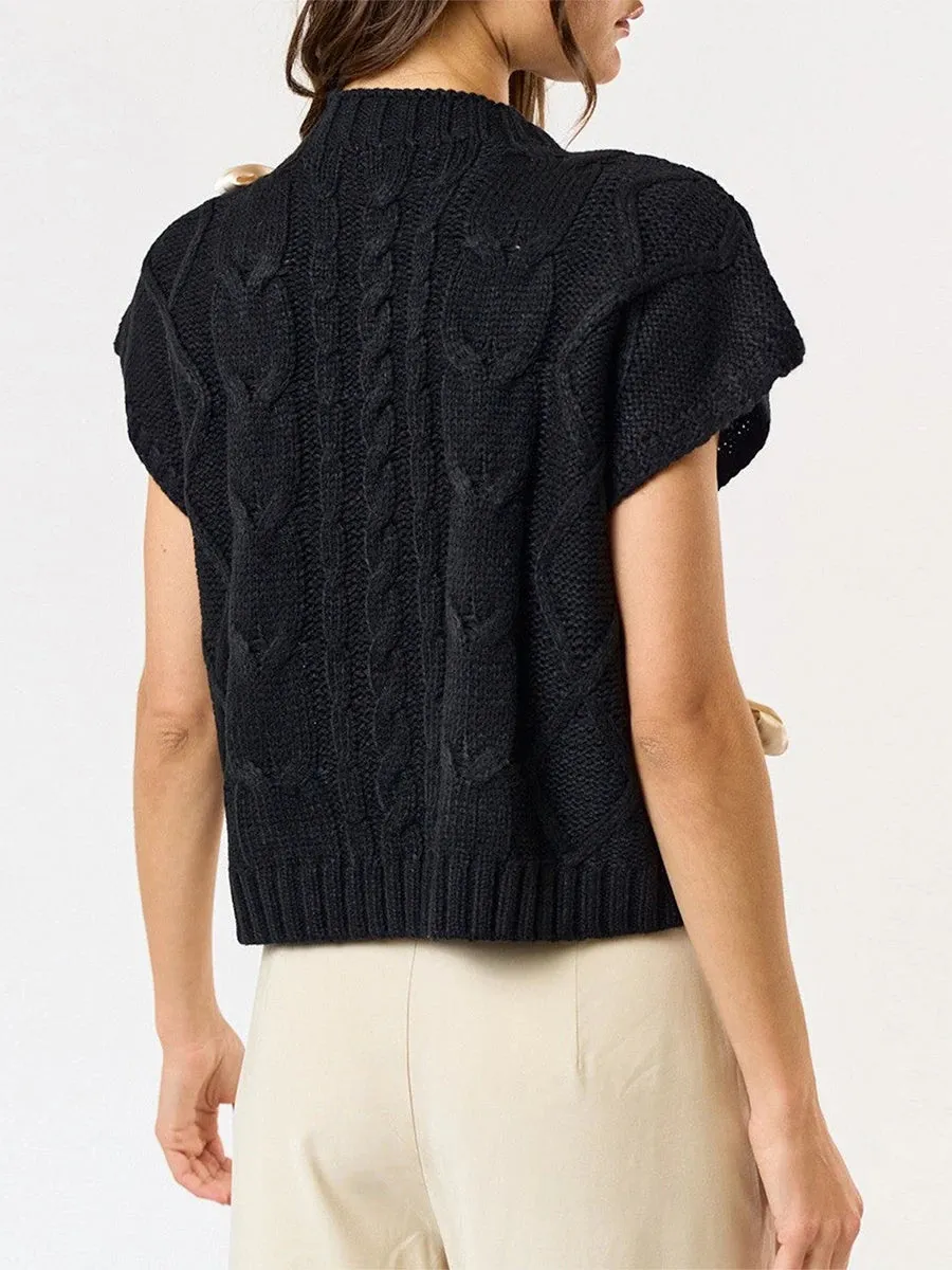 Sleeveless Solid Tie Front Knitted Vest