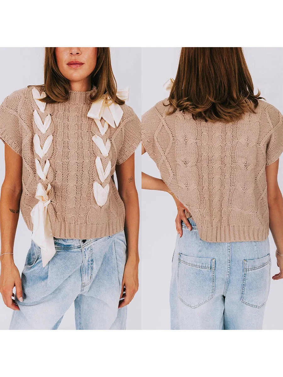 Sleeveless Solid Tie Front Knitted Vest