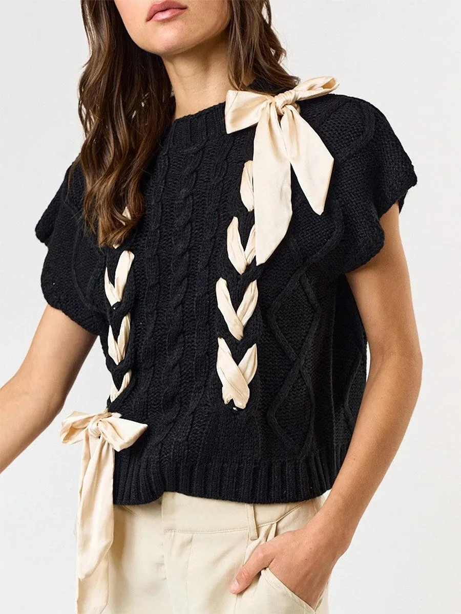 Sleeveless Solid Tie Front Knitted Vest