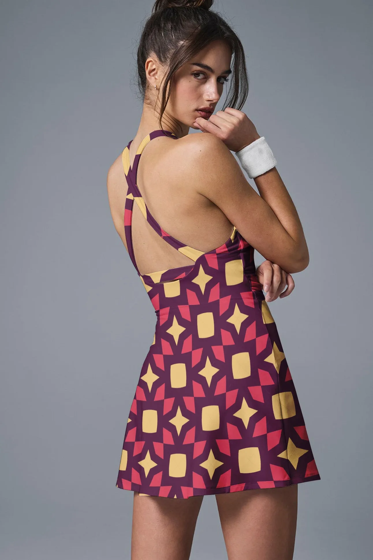 Solar Flare Court Dress – Geometric Tennis Dress for Women