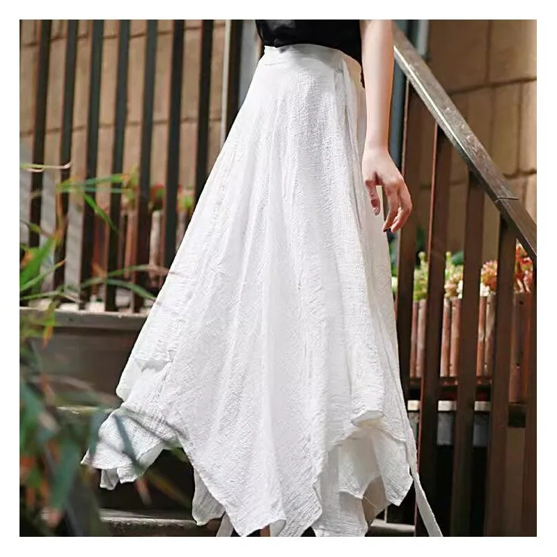 Solid Color Asymmetrical Skirt With Draping