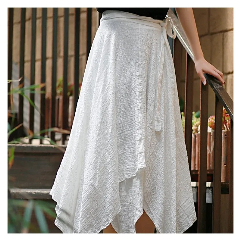 Solid Color Asymmetrical Skirt With Draping