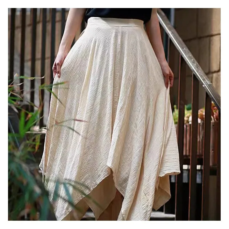 Solid Color Asymmetrical Skirt With Draping